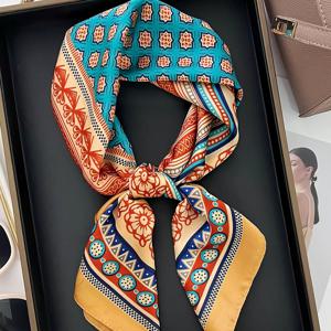 TEMU 빈티지 럭셔리 스퀘어 스카프, 블랙, 골든, 화이트 컬러의 우아한 파이즐 디자인 | 가벼운 폴리에스터로 제작, 통기성 | 모든 계절에 적합한 다용도 헤드스카프 | 패션 스카프, 헤어 랩, 가벼우며 휴대하기 편리, 기계 세척 가능