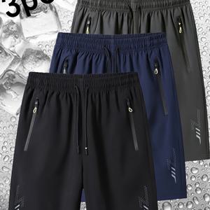 TEMU 남성용 여름 운동 반바지 3개 세트 - 아이스 슬리키 섬유 빠른 건조 경량 농구 러닝 짐 쇼츠, 탄력 있는 허리밴드 및 사이드 포켓, 디자인 트레이닝 캐주얼 웨어 (네이비/블랙)