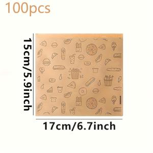 TEMU 100pcs 크래프트 종이 식품 포장 가방 - 햄버거, 샌드위치, 피자, 바베큐, 쿠키, 튀긴 닭고기에 이상적 - 내구성이 뛰어나고 보관하기 쉽습니다 - 레스토랑, 커피숍, 베이커리에 완벽합니다 - 일상 필수품, 식품 포장 가방 | 장식 종이 가방 | 내구성 있는 종이 가방, 식품 서비스 용품