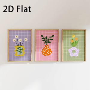 TEMU 2D 평면 프레임리스 캔버스 포스터 3종 세트 - 모던 아트 스타일 꽃병 프린트, 침실·거실·주방·복도 벽 장식, 현대적인 홈 선물