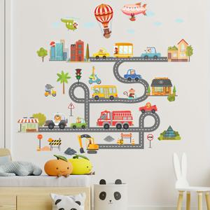TEMU 어린이를 위한 자동차, 기차, 비행기가 있는 컬러풀한 만화 도로 벽 스티커 - 자체 접착, 방수 PVC 스티커 - 방, 놀이 공간, 가정 장식에 적합 - 쉽게 제거, 잔여물 없음, 어린이를 위한 완벽한 장식