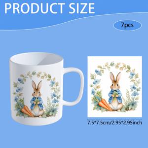 TEMU 7pcs 물감 토끼와 양파 UV DTF 전달용지 - PVC 방수, 장식, 컵, 병, 노트북에 적합 - 반짝임이 있는 마감, 직사각형 모양 - 장식용 DIY 공예 용품