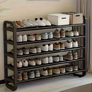 TEMU 5단 금속 신발장 - 공간 절약형 내구성 강한 신발 정리대, 도미토리, 거실용 블랙 현대적 스탠딩 선반, 튼튼한 금속 프레임, 다목적 신발 및 부츠 보관함, 디자인, 전원 불필요