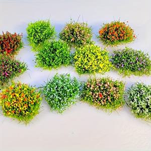 TEMU 12개 세트의 미니어처 모형 잔디, 모래 테이블 장식, 야외 풍경 장식 꽃 클러프, 손수 제작 DIY 씬 랜드스케이핑 재료, 야외 정원 장식에 적합한 작은 잔디 클러프