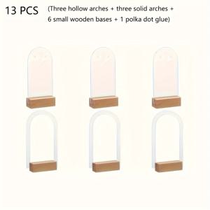TEMU 둥근 아치 디자인의 나무 받침대가 있는 투명 아크릴 간판 13개 세트. 이벤트, 파티, 보석 보관, 보석 타워를 위한 테이블 번호 또는 명함 제작에 적합합니다.