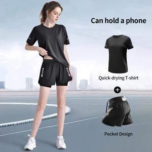 TEMU 여성용 2피스 요가 스포츠웨어 슬림핏 세트, 아이스 슬릭 섬유 원단 통기성, 드로스트링 포켓, 빠른 건조 고탄력, 러닝, 피트니스, 외출, 데이트, 일상복, 여성 스포츠웨어, 휴일 & 할로윈 크리스마스 선물용