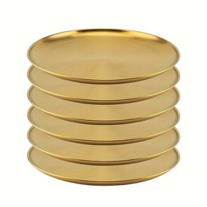 TEMU 5pcs 우아한 골든 스테인리스 스틸 원형 접시 세트, 10.24인치, 샐러드, 디저트, 파스타 및 스테이크에 적합 | 크리스마스, 할로윈, 부활절, 추수 감사절 파티에 완벽 | 야외 그릴/가정용으로 적합, 모든 사용자에게 적합