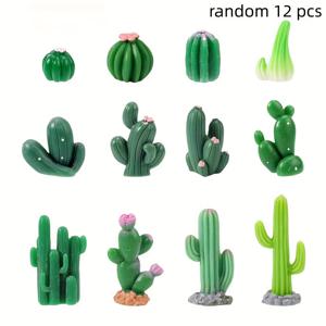 TEMU 랜덤 12개 인조 선인장 장식, 녹색 다육이 레진 모델 케이크 삽입물 인형의 집 정원 분재 조경 장식