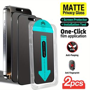 TEMU 2팩 매트 프라이버시 스크린 보호필름, 원클릭 먼지 제거, 아이폰 17/17 Air/17 Pro/17 Pro Max/16/16E/15 Plus/14/13/12/11/XR 호환, 지문 방지, 도청 방지, 자동 먼지 제거, 기포 없음, 안티 스파이 강화유리 필름, 쉬운 설치