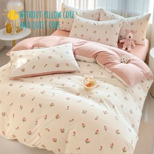 TEMU 3pcs (1*Duvet Cover + 2* 베개커버, 코어 없음) 귀여운 튤립 패턴 프린트 가벼우며, 부드럽고 편안하며 피부 친화적인 네 가지 계절을 위한 범용 침구 세트, 여행, 집, 호텔, 침실, 객실에 적합하며 세탁 가능합니다.
