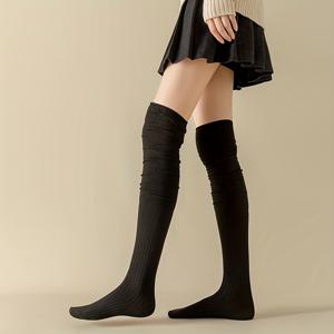 TEMU 1쌍 여성용 리브드 종아리 양말 - 얇고 신축성 있는 단색 레이어링 양말, 부츠 및 발목 지지, 따뜻함, 손세탁 전용, 캐주얼 & 포멀 착용 가능, 편안한 양말 소재, 심플 디자인