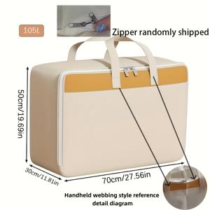 TEMU 1개 스플라이싱 베이지색 대용량 수납 가방 | 튼튼한 지퍼 및 손잡이, 공간 절약, 이사, 여행, 일상 통근에 적합, 넉넉한 공간, HEART LEAF의 부직포 원단