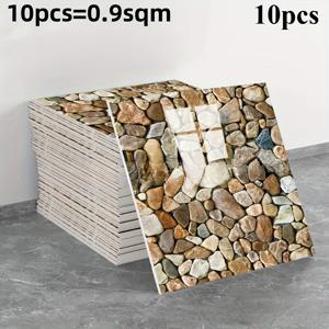 TEMU 10개 방수 PVC 3D 스톤 이미테이션 벽돌룩 사모자식 접착지 - 벗겨서 붙이는 비닐 바닥재, 탈부착형 방수 타일링 - 리노베이션용으로 완벽한 거실, 주방, 침실, 기숙사 & 가구 메이크오버
