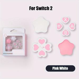 TEMU 핑크 보라색 러브 실리콘 부드러운 D-패드 크로스 버튼 ABXY 키 스티커 라이트 비에지 Switch 2 Joycon 손가락 스틱 그립 캡 커버 NS2 게임 액세서리용