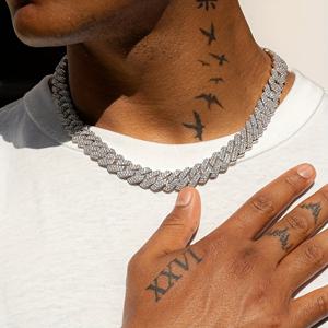 TEMU 1pc 라인스톤 큐빅 체인 목걸이 - 스타일리시한 힙합 쿠바 체인, 반짝이는 라인스톤, 주석 합금, 힙스터 보석|쿠바 체인 목걸이| 라인스톤