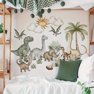 TEMU 만화 귀여운 공룡 테마 코코넛 나무 장식 벽 스티커 | 방, 유치원, 침실, 거실 소파 배경 벽 장식용 자가 접착 폴리염화비닐