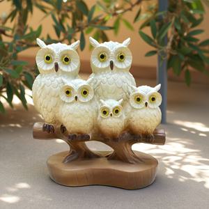 TEMU 1개, 올빼미 창의 공예, 나무 그루터기에 서 있는 다섯 마리 올빼미 동물 정원 장식, 파티오 야드 장식, 졸업 시즌 선물, 아늑한 레진 올빼미 가족 피규어, 전기 필요 없음