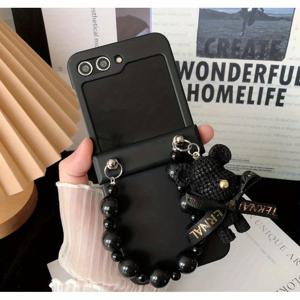 TEMU 삼성 갤럭시 Z 플립 7, Z 플립 6, Z 플립 5, Z 플립 4, Z 플립 3용 힌지 블랙 보우 베어 손목 스트랩 폰 케이스