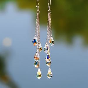 TEMU 925 실버 니들 반짝이 긴 술 귀걸이 1쌍, 여성용 인조 & 화이트 K 도금 합금 패션 스터드 귀걸이