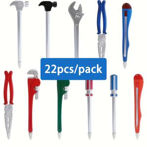 TEMU 11개/22개 창의적인 공구 모양 펜 세트, 학교 문구 및 사무용품을 위한 검정색 볼펜