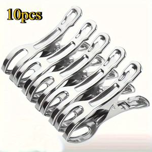 TEMU 10개 스테인레스 스틸 옷걸이 - 재사용 가능, 바람에 방지, 녹방지 메탈 클램프, 실내/실외 사용에 적합, 세탁, 이불, 수건에 이상적 - 강력한 손잡이, 부드러운 표면 처리, 내구성 있는 구조, 세탁용품 | 현대 세탁용품 | 부드러운 금속 마감, 세탁 옷걸이, 옷걸이