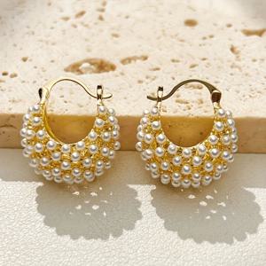 TEMU 우아한 골든톤 모조 진주 드롭 귀걸이, 반짝이는 악센트 - 일상 착용이나 선물용으로 완벽, 청소년/청소년 소녀/소녀//커플용, 보석 가방, 박스 포장, 모조 진주 귀걸이, 청소년용 고품질