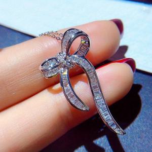 TEMU 여성을 위한 RYYM 우아한 고급 인레이 지르코니아 보우 목걸이 - 반짝이는 합성 큐브 지르코니아, 흰색 골드 플레이트, 일상 캐주얼 및 파티 보석, 데이 선물, 보석 | 반짝이는 액세서리 | 합성 지르코니아