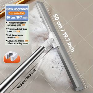 TEMU 1세트, 40cm 긴 손잡이 가정용 실리콘 바닥 스크레이퍼 카드 잠금장치 포함, 매직 빗자루, 청소용 빗자루, 물 얼룩 및 얼룩에 사용, 유리 및 미세 먼지 효과적인 제거, 바닥, 창문, 유리, 욕실, 벽, 청소 도구, 청소 용품에 적합