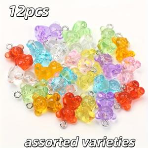 TEMU 12개 아크릴 곰 모양 참, 귀걸이, 목걸이, 가방 액세서리 DIY용 - 완벽한 공예 재료