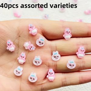 TEMU 40개 파스텔 핑크 토끼 참 - 감동적인 눈과 입이 있는 귀여운 레진 펜던트, 광택 마감, 주얼리 만들기, 이스터 장식, 네일 아트, 키체인용 DIY 공예 비즈 - 초보자와 전문가를 위한 완벽한 이스터 파티 선물 & 봄 공예품, 토끼 액세서리, 축제 장식, 수공예