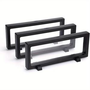 TEMU 스타일 3D 플로팅 디스플레이 박스 3세트 - 광택 마감 & 플라스틱 걸이 프레임 - 내구성 강화 / 샤워링 프레임 (보석, 메달, 동전, 핀, 전술 패치용) - 탁상용 쇼케이스, 전기 불필요, 간편한 스냅온 조립