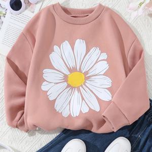 TEMU 여아 캐주얼 니트 긴팔 스웨트셔츠 - 부드러운 핑크 다이즈 프린트, 두꺼우며 편안한 가을/겨울용, 라운드 넥, 기계 세척 가능, 캐주얼 의상에 완벽, 아늑한 의류 | 재미있는 디자인 | 편안한 핏, 여아 옷