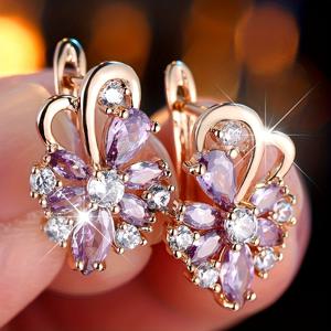 TEMU 1 쌍 우아한 스타일 아쿠아 스톤 페트랄 꽃 드랭글 귀걸이, 클립 온, 골드 플레이트, 합성 자이콘, 여성용, 파티 및 선물 행사