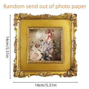 TEMU 1개 14x14cm (5.51x5.51인치) 빈티지 골드 레진 사진액자 - 사각 엠보싱 플로럴 테두리, 수평형/벽걸이 디자인, 랜덤 포토 페이퍼 포함, 침실 홈 데코, 우아한 디스플레이, 정교한 프레임