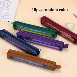 TEMU 10개 세트 미니 메쉬 지퍼 펜 케이스 - 투명 필기구 정리 파우치, 다색 (보라, 핑크, 초록, 블루, 레드) - 학교, 사무실, 여행용 내구성 있는 패브릭 스테이셔너리 보관함, 학생 및 전문가용, 견고한 지퍼 디자인, 컴팩트 포켓, 강화된 솔기로 만든 필기구 가방, 학습 도구, 여행 필수품|파우치|필통