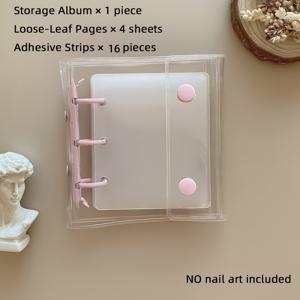 TEMU 투명 디스플레이 페이지가 있는 프레스형 네일 아트 보관 북 - 휴대용 네일 정리 케이스, 네일 테크니션, 매니큐어 & 페디큐어 여행, 프레스 네일 컬렉션에 적합