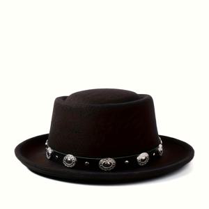 TEMU 스타일 소형 페도라 모자, 링이 달린 - 분리 및 조절 가능, 흰색 및 검은색 원형 액세서리, 남성용, 일상적인 통근 또는 특별한 기회에 적합, 일상적인 통근 모자 | 스타일 모자 | 조절 가능한 페도라