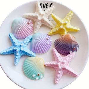 TEMU 8pcs 바다 테마 수지 조각품 - 별어미와 조개 모델, 수족관, 해안가 집 장식 및 휴일 장식에 적합, 밝은 색상, 플라스틱 재질, 실내/실외 사용, 바다 테마 장식 | 수지 별어미 | 플라스틱 조개, 바다 테마 장식