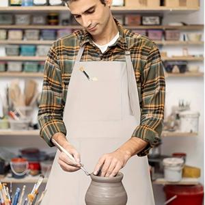 TEMU 1개 긴팔 앞치마 슬릿 디자인 - 도자기, 꽃꽂이, 이발용으로 내구성이 좋고 작업하기 편리한 디자인 - 트림이 있는 녹색 - 예술적이고 창의적인 작업에 적합, 예술 작업복 | 빈티지 스타일 앞치마 | 튼튼한 앞치마