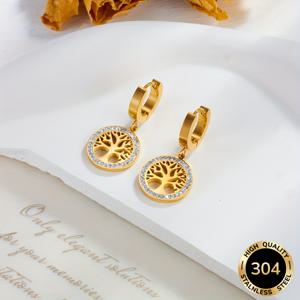 TEMU 여성을 위한 우아한 금색 스테인레스 스틸 나무의 생명 귀걸이 쌍 - 라인스톤 액세서리, 매일 착용, 파티, 및 밴쿠티에 완벽한 라우즈리우스 레트로 & 디자인, 파티 액세서리 | 우아한 귀걸이 | 라인스톤 장식, 귀걸이