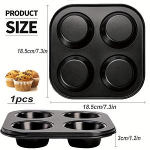 TEMU 에어프라이어 팬케이크 팬, 4컵 블랙 논스틱 미니 오븐 컵케이크 베이킹 트레이, 카본 스틸 라운드 와플 몰드, 에그 타르트 및 이탈리안 팬용|에어프라이어