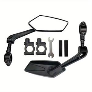 TEMU 1쌍 조절 가능한 회전식 자전거 후방 거울 리플렉터 - 범용 핸들바 장착, 전기 스쿠터용, 블랙 오각형 디자인 & 클리어 플랫 렌즈 및 마운팅 하드웨어 포함