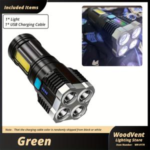 TEMU 1개 다기능 강력한 COB 사이드 라이트 LED 휴대용 손전등, USB 충전식 캠핑, 하이킹, 낚시, 수리, 비상 조명용 핸드폰 등, 크리스마스와 추수감사절에 완벽한 선물