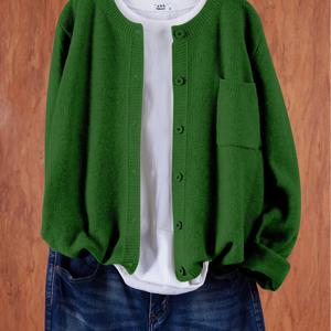 TEMU 여성용 가벼운 스웨터 - 부드럽고 신축성 있는 긴팔 카디건, 오픈 프론트 디자인, 그린색, 가을/겨울 레이어링 피스, 라운드 넥라인, 포근한 소재, 스타일리시 커버업, 캐주얼 웨어