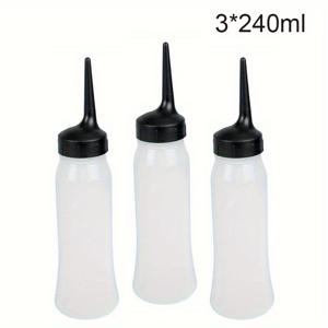 TEMU 2개/3개 세트 살롱용 병, 건조 세탁, 염색, 오일 분배를 위한 눈금 표시 팁 포함, 미용실, 미인샵 및 가정용으로 적합, 부드러운 바디로 간편하게 짜기 가능, 살롱 용품, 미용실, 스타일링 도구