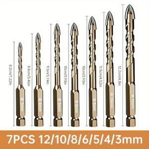 TEMU 7/3개 다기능 드릴 비트 세트, 삼각형 팁 디자인의 텅스텐 스틸 제작, 높은 경도 특징. 타일, 유리, 콘크리트, 대리석, 목재 및 금속용 - 크로스 헥스 샹크 홀 오프너와 카운터싱크 포함