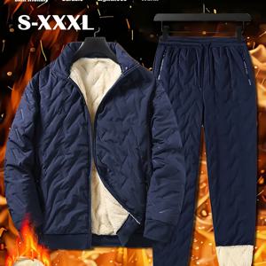 TEMU 남성용 캐주얼 투피스 세트: 두꺼운 플리스 안감 재킷과 바지, 고품질 안감이 있는 헤비웨이트 겨울 스포츠 지퍼업 후드티, 신축성 허리밴드, 드로스트링 포켓, 단색 다목적 홈 & 아웃도어 스키 방풍 보온 플러시 컴포짓 상하의 커플용|스포츠|냉장고바지|옷