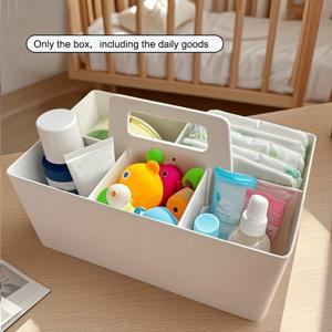 TEMU 현대적인 대나무 어린이용 정리함 보관 상자 손잡이 포함 - 쌓을 수 있는 5칸 케어 오거나이저, 탈착식 칸막이 및 내구성 플라스틱으로 제작된 유치원, 기저귀, 물티슈, 필수품, 이지그립 핸들, 유아실 정리함 | 재미있는 디자인 | 내구성 플라스틱, 어린이 방 정리 및 보관