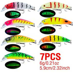 TEMU 7개 혼합 컬러 미노우 베이트 6g/5.9cm 인공 낚시 미끼, 배스 낚시용