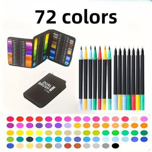 TEMU 72색 듀얼팁 마커 브러쉬펜 - 캘리그라피, 스케치, 저널링, 노트아트에 적합한 듀얼 브러쉬펜 - , 학생, 취미생활자를 위한 72색 미술용품 - 플라스틱 드로잉 마커|캘리그라피